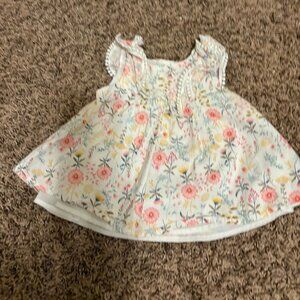 Tommy Bahama Floral Print Sun Dress 6-9 Month White Textured Cotton Lined Button